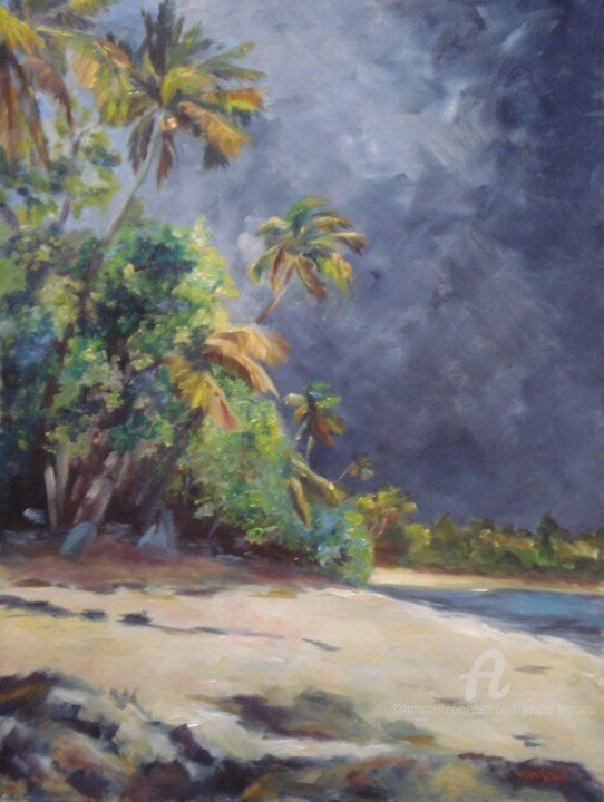 Painting titled "Orage sur les Salin…" by Dominique Gobelin Mansour, Original Artwork, Oil