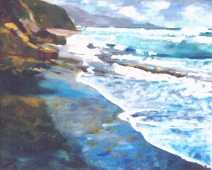 Pintura intitulada "Le spot  des surfeu…" por Dominique Gobelin Mansour, Obras de arte originais, Óleo