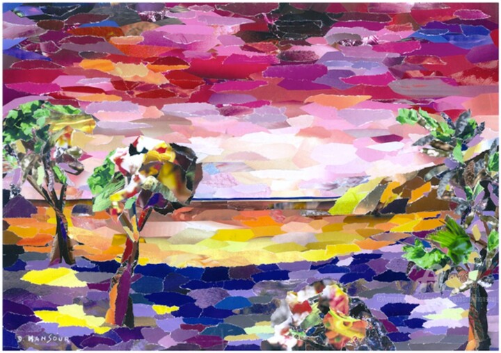 Collages intitulée "La baie du trésor 2" par Dominique Gobelin Mansour, Œuvre d'art originale