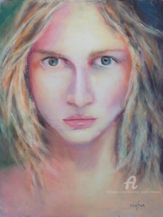 Painting titled "Amandine" by Dominique Gobelin Mansour, Original Artwork, Pastel