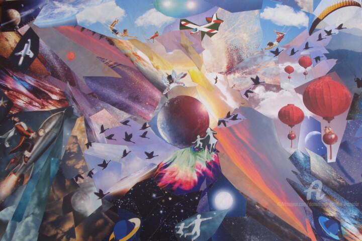 Collages titled "Symphonie céleste" by Dominique Gobelin Mansour, Original Artwork