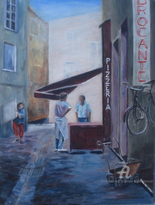 Painting titled "rue montpellieraine" by Dominique Gobelin Mansour, Original Artwork, Acrylic