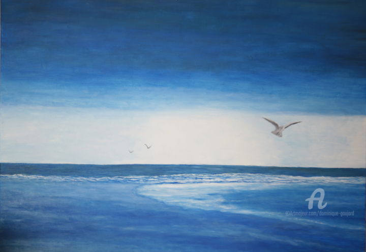 Painting titled "53 horizon marin" by Dominique Goujard, Original Artwork, Oil
