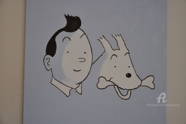 Pintura intitulada "Tintin et Milou" por Dominique Goujard, Obras de arte originais, Óleo
