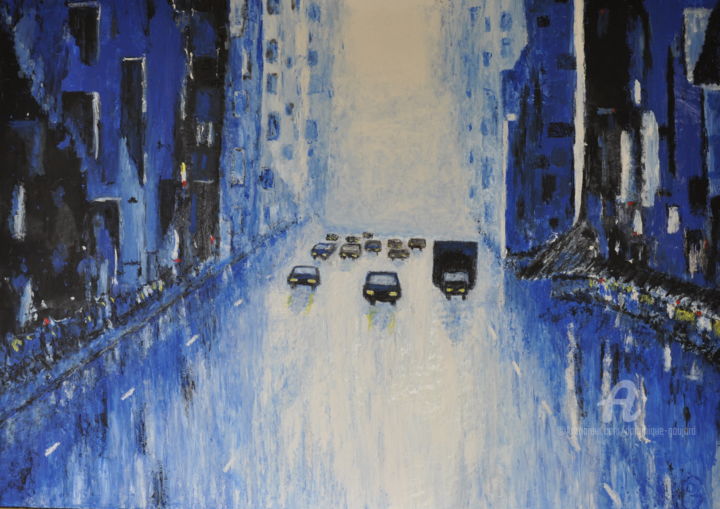 Peinture intitulée "Rue de New York" par Dominique Goujard, Œuvre d'art originale, Huile