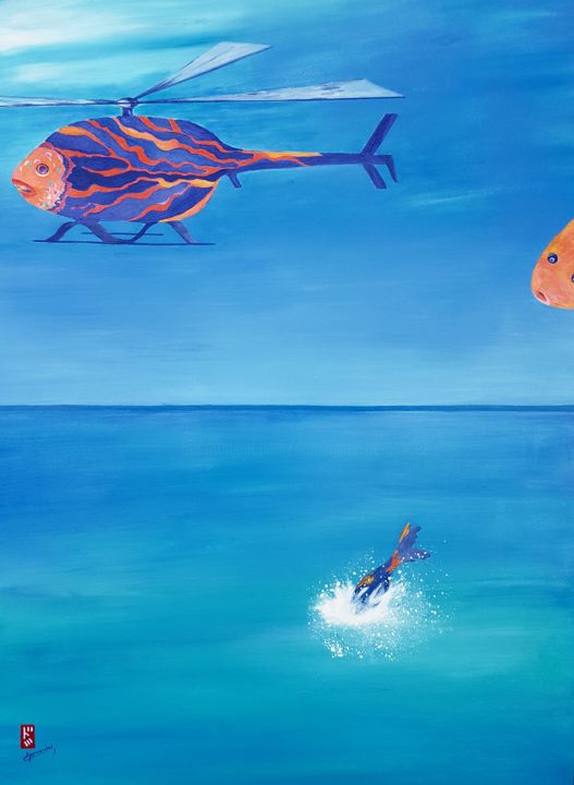 Pittura intitolato "Poisson volant" da Dominique Hernandez, Opera d'arte originale, Acrilico