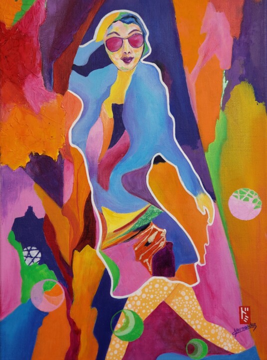 Painting titled "L'ELEGANTE" by Dominique Hernandez, Original Artwork, Acrylic