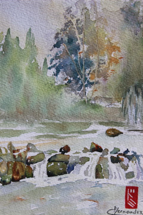 Painting titled "Sources de la Douix" by Dominique Hernandez, Original Artwork