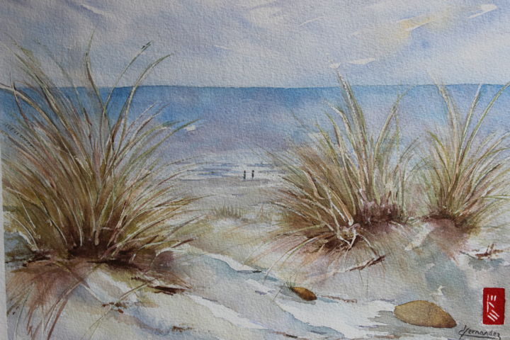 Peinture intitulée "Derrière les dunes" par Dominique Hernandez, Œuvre d'art originale