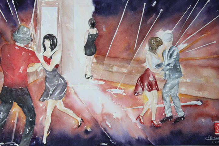 Painting titled "Salsa "Emocion" (oe…" by Dominique Hernandez, Original Artwork, Watercolor