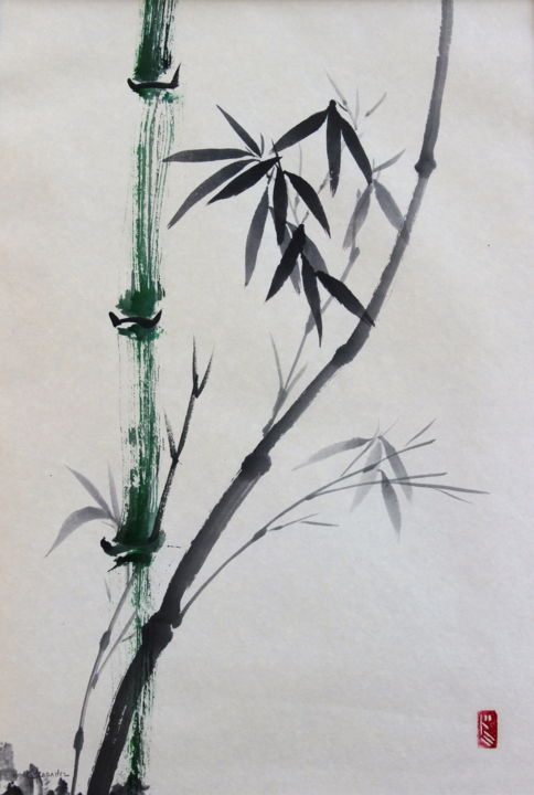 Schilderij getiteld "Plie mais ne rompt…" door Dominique Hernandez, Origineel Kunstwerk, Chinese Kalligrafie