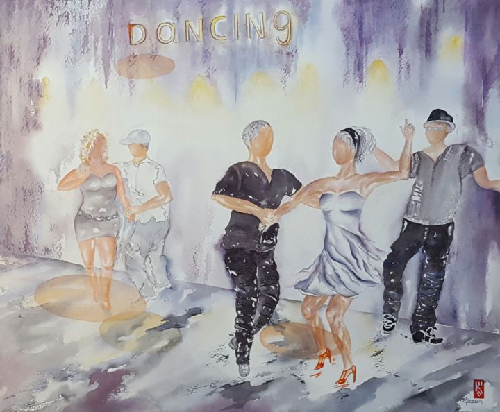 Painting titled "Dancing Havana (oeu…" by Dominique Hernandez, Original Artwork, Watercolor