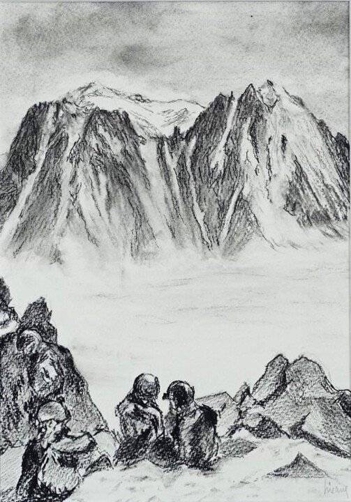 Dessin intitulée "Posé au sommet de l…" par Dominique Hieaux, Œuvre d'art originale, Fusain