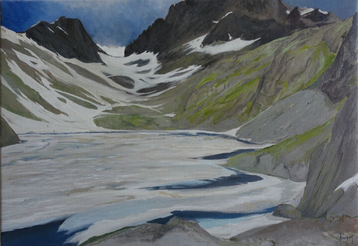 Painting titled "Le Lac Blanc en jui…" by Dominique Hieaux, Original Artwork, Oil