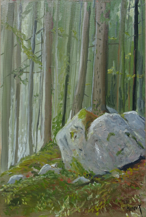Peinture intitulée "En forêt à Chamonix…" par Dominique Hieaux, Œuvre d'art originale, Huile