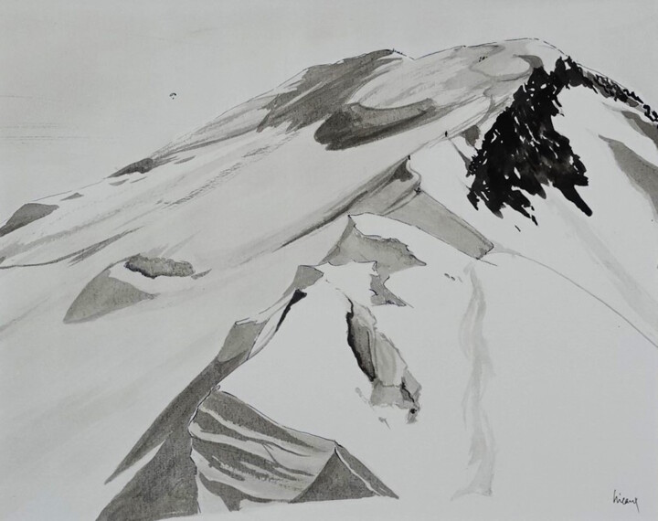 Dessin intitulée "Au sommet du Mont-B…" par Dominique Hieaux, Œuvre d'art originale, Encre