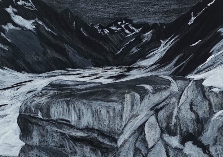 Tekening getiteld "Le Glacier Noir (Ec…" door Dominique Hieaux, Origineel Kunstwerk, Houtskool