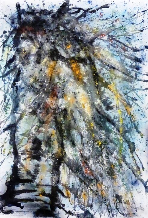 Painting titled "Le vieil arbre en h…" by Dominique Jolivet, Original Artwork, Pastel