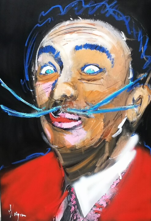 Painting titled "Les moustaches bleu…" by Dominique Kleiner, Original Artwork, Acrylic