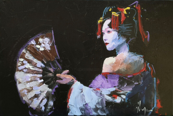 Painting titled "Geisha" by Dominique Kleiner, Original Artwork, Oil