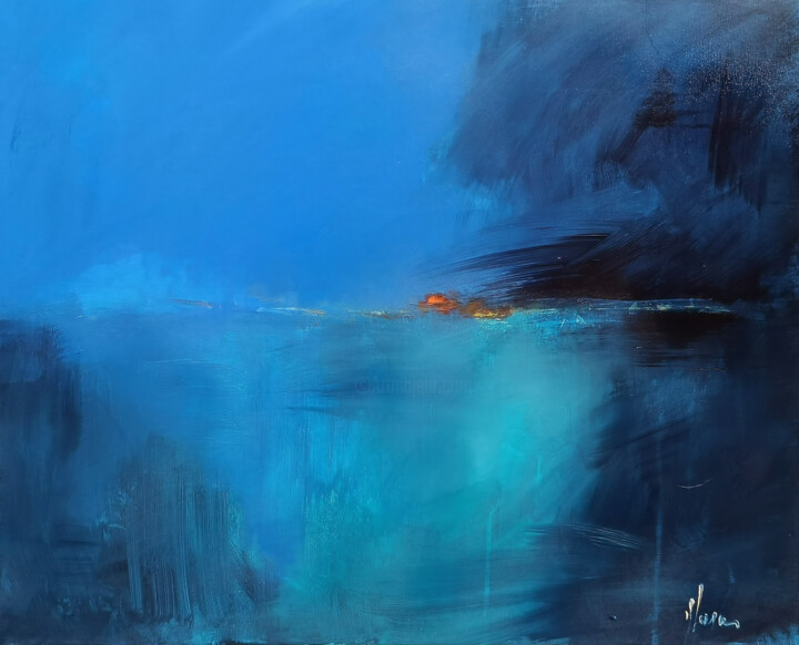 Malerei mit dem Titel "bleu ocean" von Dominique Kleiner, Original-Kunstwerk, Öl