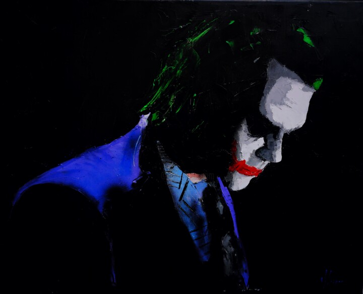 Painting titled "joker pensif" by Dominique Kleiner, Original Artwork, Oil
