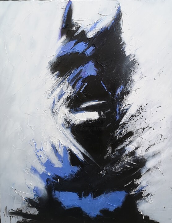 Painting titled "batman bleu" by Dominique Kleiner, Original Artwork, Oil