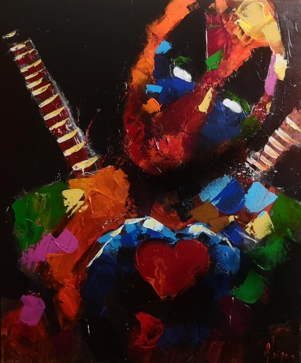 Painting titled "Deadpool color" by Dominique Kleiner, Original Artwork, Oil