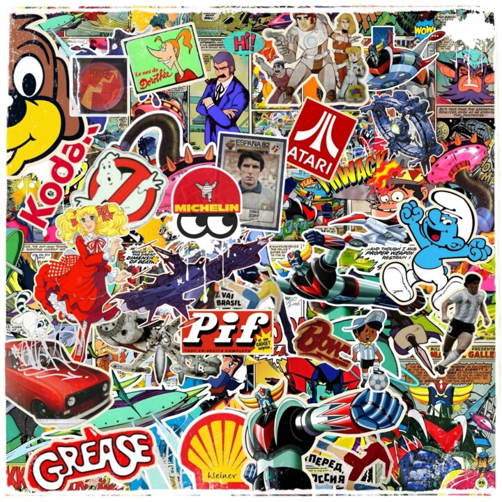 Painting titled "Stickers 80" by Dominique Kleiner, Original Artwork, Digital Collage