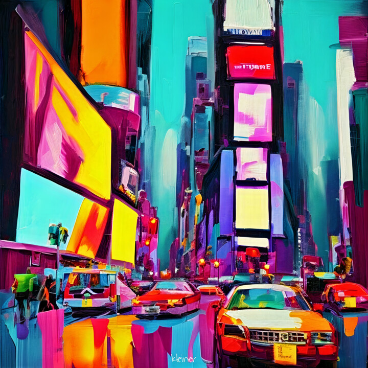 Peinture intitulée "New york By night" par Dominique Kleiner, Œuvre d'art originale, Peinture numérique