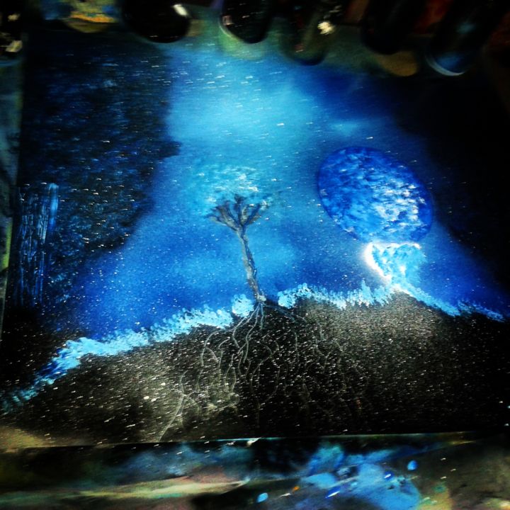 Painting titled "Bleu nuit" by Dominique Lanchas, Original Artwork, Acrylic