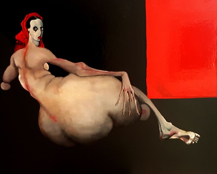 Painting titled "Grande Odalisque" by Dominique Laude, Original Artwork, Oil