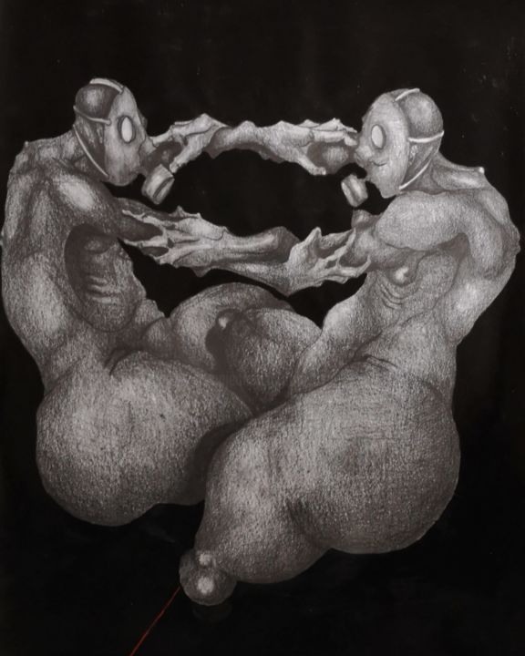 Drawing titled "Modern love - the d…" by Dominique Laude, Original Artwork, Graphite