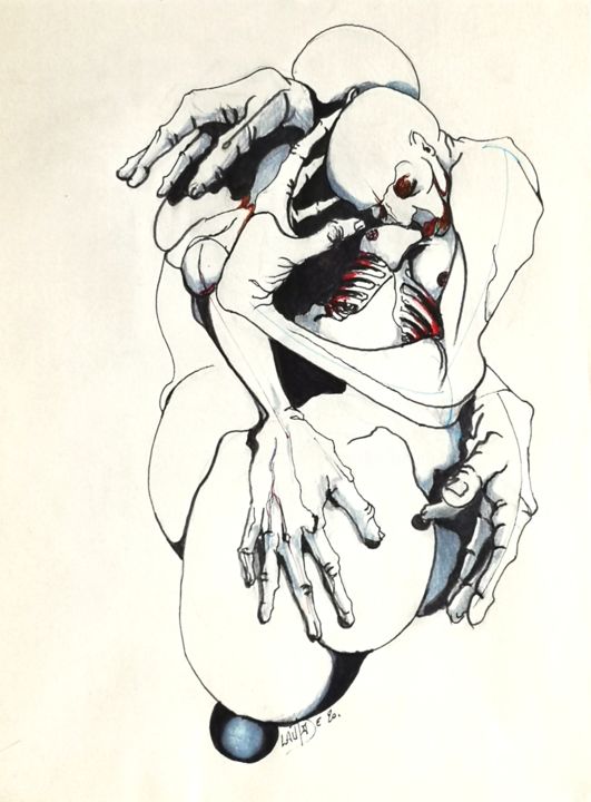 Drawing titled "1 Couple" by Dominique Laude, Original Artwork, Ink