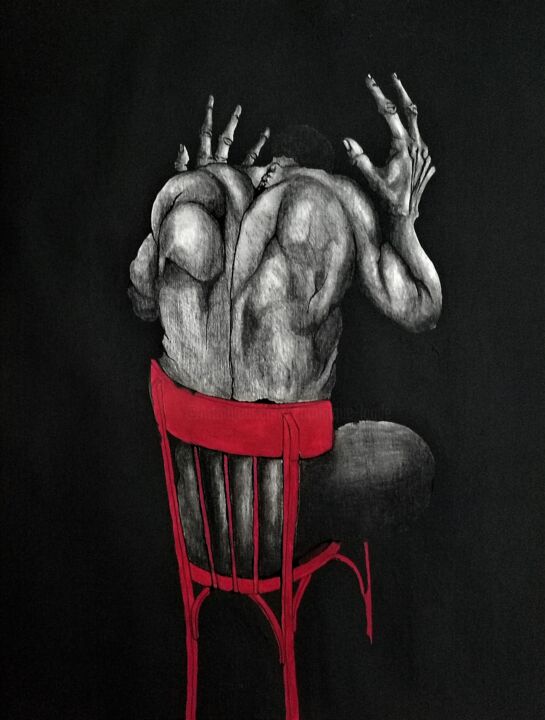 Pittura intitolato "Back on red chair" da Dominique Laude, Opera d'arte originale, Grafite
