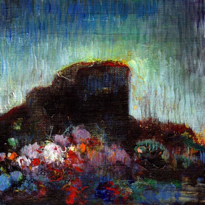 Malarstwo zatytułowany „Montagne, fleurs” autorstwa Dominique Leblanc, Oryginalna praca, Akryl