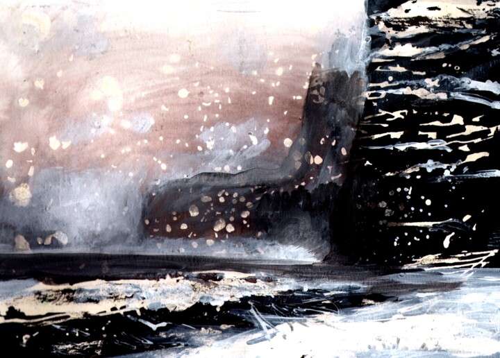 Painting titled "Marine, neige" by Dominique Leblanc, Original Artwork, Acrylic