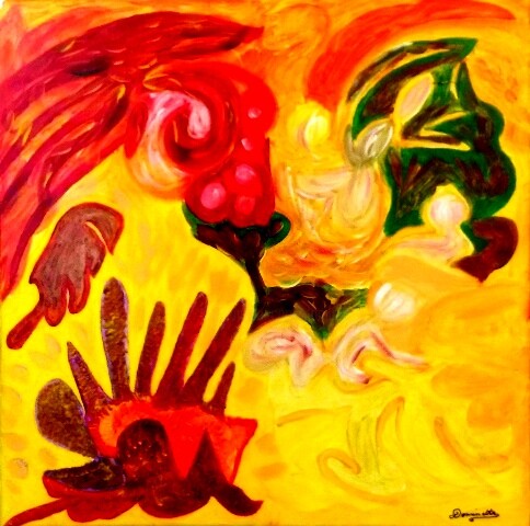 Malerei mit dem Titel "Tropicales attitudes" von Dominique Lerou (DOMINETTE), Original-Kunstwerk, Öl