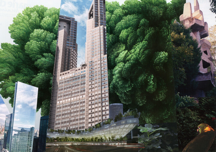 Collages intitulée "Jungle urbaine" par Dominique Loukidis, Œuvre d'art originale, Collages Monté sur Aluminium