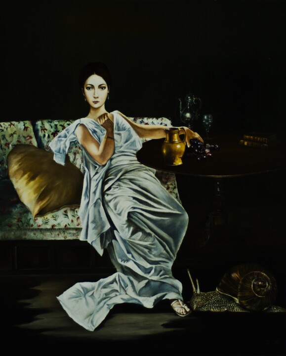 Pittura intitolato "Cupidon" da Dominique Manchet, Opera d'arte originale, Olio Montato su Telaio per barella in legno