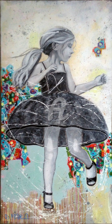 Peinture intitulée "Sauterelle à la jup…" par Dominique Marc, Œuvre d'art originale, Acrylique