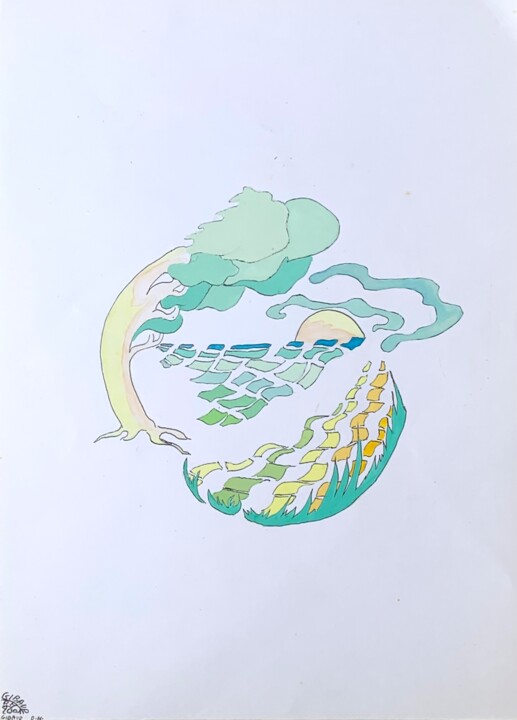 「PLÉNITUDE」というタイトルの絵画 Dominique-Marie Gibaud Ubelmannによって, オリジナルのアートワーク, グワッシュ水彩画