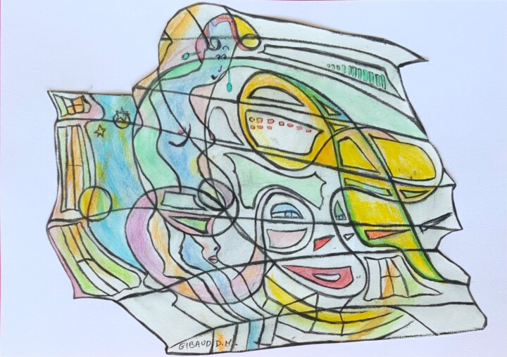 Dessin intitulée "Jukebox" par Dominique-Marie Gibaud Ubelmann, Œuvre d'art originale, Aquarelle