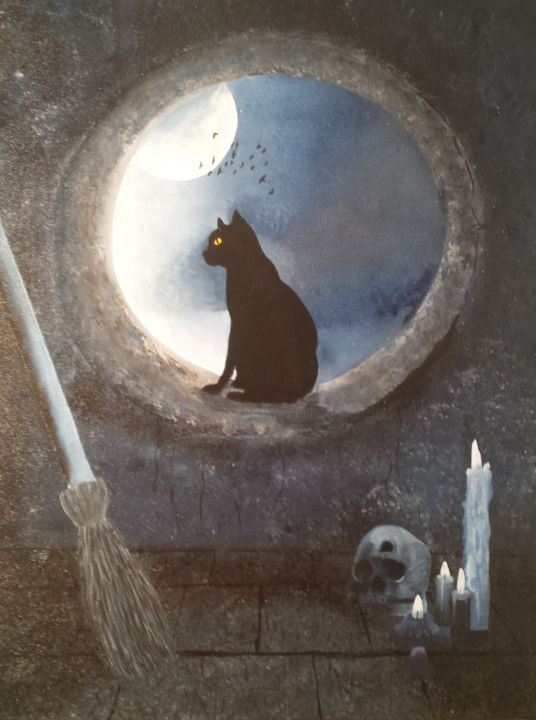 Peinture intitulée "Halloween Cat" par Dominique Meier, Œuvre d'art originale, Acrylique