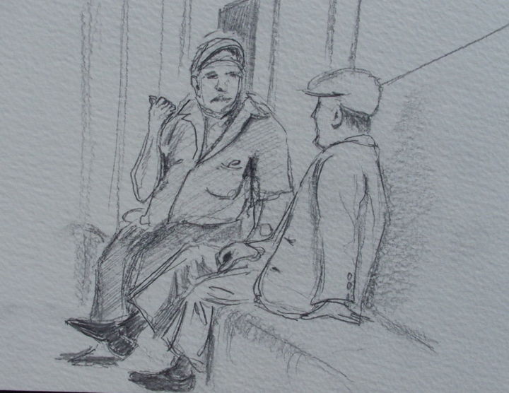 Drawing titled "une discussion à la…" by Dominique Metras, Original Artwork