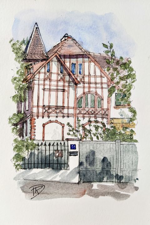 Dessin intitulée "Vues citadines #3" par Dominique Mireille Richard, Œuvre d'art originale, Aquarelle