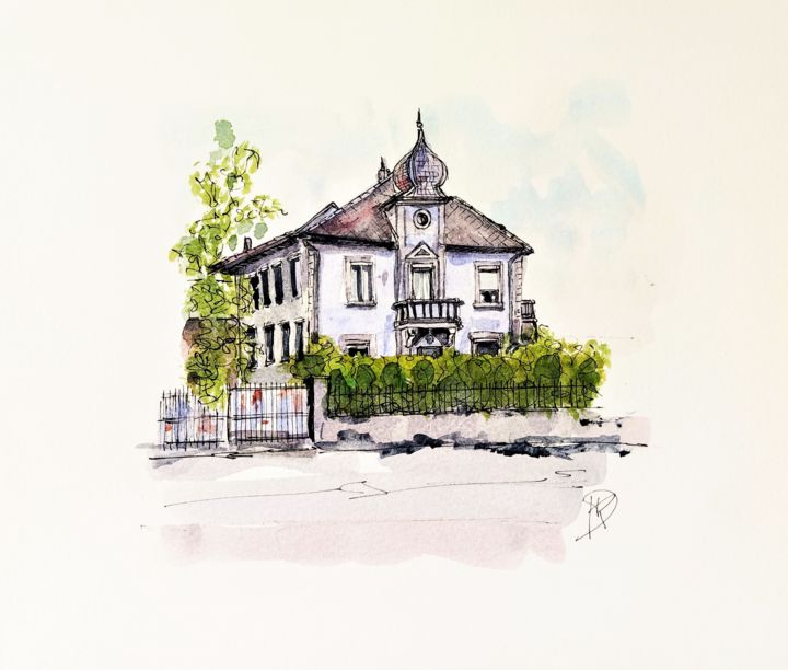 Dessin intitulée "Vues citadines #6" par Dominique Mireille Richard, Œuvre d'art originale, Aquarelle