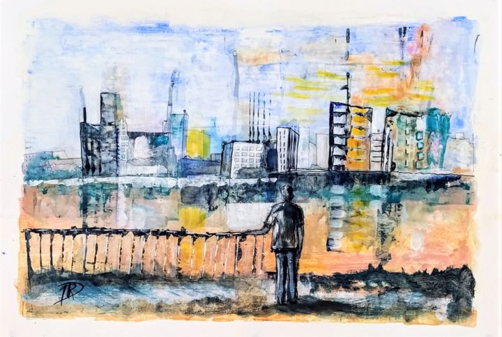 Peinture intitulée "Horizon urbain" par Dominique Mireille Richard, Œuvre d'art originale, Acrylique