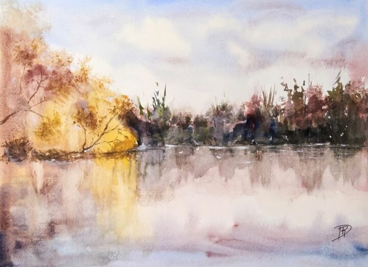 Painting titled "Campagne #4" by Dominique Mireille Richard, Original Art, Watercolor