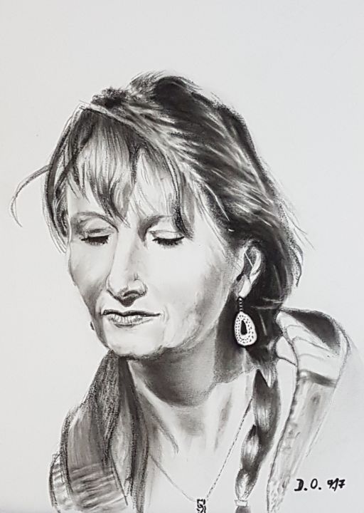 Drawing titled "Cristina Bernadat" by Dominique Obry, Original Artwork, Graphite